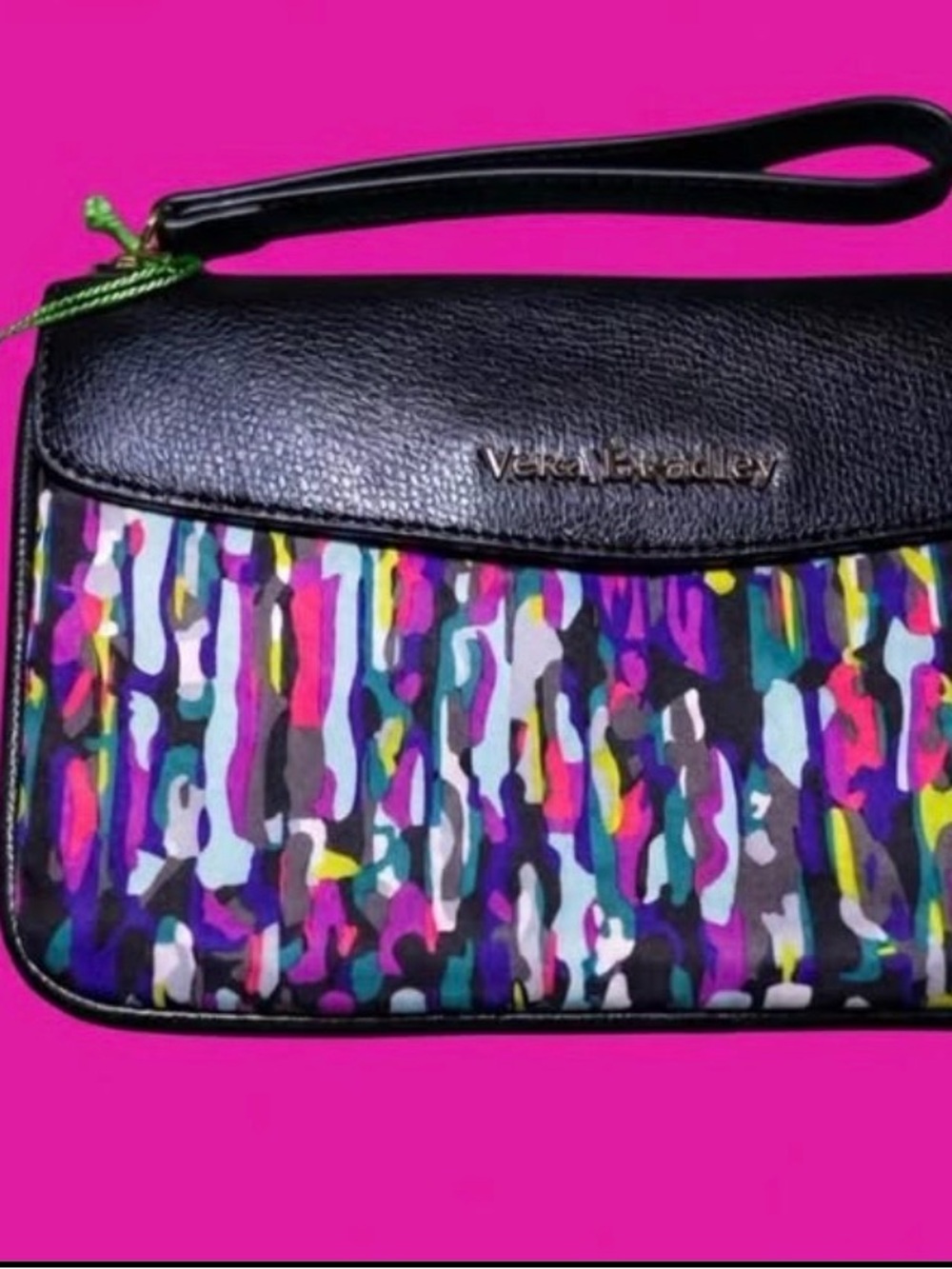 Vera Bradley Black Multicolor Abstract Wristlet Clutch